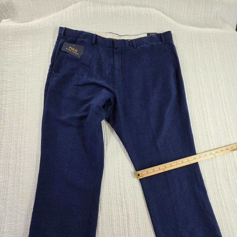 Polo Ralph Lauren Mens NWT Navy Blue Linen Cotton Straight Fit Pants 42/30 Chino